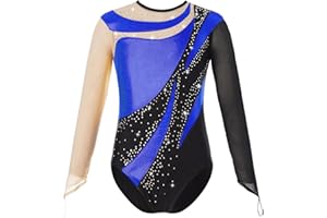 ranrann Enfant Fille Justaucorps Gymnastique Strass Manches Longues Patinage Artistique Danse Costume Spectacle Tenue 3-16 Ans