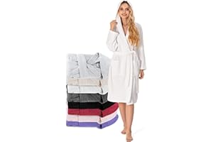 Bademantel Damen - 100% Baumwolle OEKO-TEX® Zertifiziert - XS, S, M, L, XL - Morgenmantel Damen mit Kapuze, 2 Taschen, Gürtel