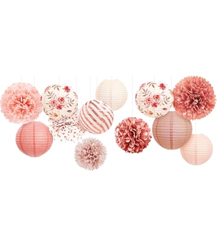 Roségold Party-Deko Set – 12-teilig Mit Pompons, Papierlaternen, Wabenball & Glitzer-Konfetti Für Hochzeit, Baby-Shower, Valentinstag