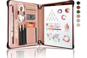 Calfinder Teczka robocza ze skóry wegańskiej, aktówka A4 z zamkiem błyskawicznym / A4, skórzana teczka na dokumenty, organizer biznesowy, teczka konferencyjna, skórzane portfolio, prezent dla kobiet,