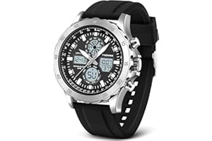 PINIDOUS Orologio Uomo Sportivo Militare Impermeabile Analogico Digitale in Acciaio Inossidabile con Sveglia, Cronometro, LED, Suoneria Oraria e Multifunzione