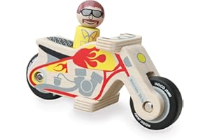 Indigo Jamm Motorbike Micky, Retro Wooden Toy Motorbike, Classic Style Vehicle with Removable Driver