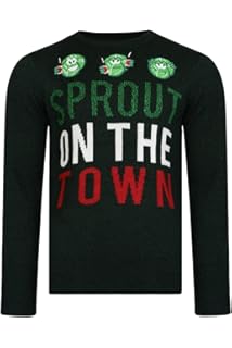 ThreadbareMens Christmas Jumper - Sprout On The Town - Bottle Green - Small
