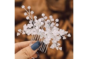 IYOU Sposa Nozze Cristallo Pettine Perla Fiore Copricapo Comunione Ballo Studentesco Principessa Accessori per Capelli per Ragazze e Donne (Argento)