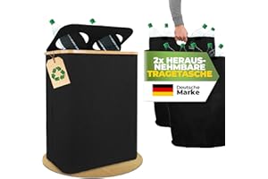 COTTARA® Pfandflaschen Sammelbehälter 2 Fächer, Stabiler Flaschensammler Leergut Behälter 2x Tragetasche, Praktischer Pfandbehälter, Pfandsammler, Pfandflaschen Aufbewahrung für Küche schwarz