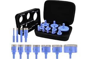 VENJELD Diamond Drill Bits Set 11Pcs - 6/8/10/20/25/28/32/35/45/50/65mm Triangle Shank Tile Hole Saw Kit for Porcelain Tile Ceramic Granite Marble Dekton