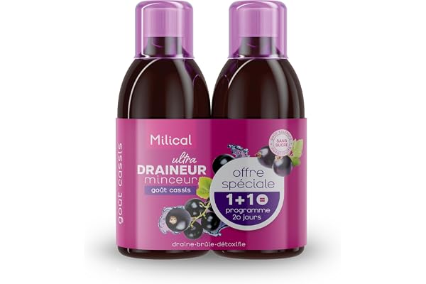 Draineur Ultra | Lot de 2 Flacons de 500 ml | Affine la Silhouette | Laboratoire Milical (Cassis)