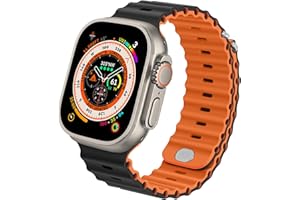Anlinser Compatible avec Bracelet Apple Watch 49mm 45mm 44mm 42mm, Bracelet Sport en Silicone Pour Apple Watch Ultra 2/Ultra SE Series 9 8 7 6 5 4 3 2 1 (Noir/Orange)