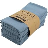 INFEI Soft Plain Linen Dinner Cloth Napkins - Set of 12 (40 x 40 cm) - for Events and Home Use (Airy Blue)