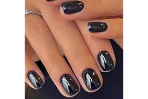 GLAMERMAID 24Pcs Extra Kurz Press-on-Nägel Rein Schwarz Fake Nails Kurz Squoval Natural Rund Quadratisch Glue on Nails Glänzend Gel Acryl Dark False Nail Kits