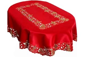 Grelucgo Christmas Tablecloth Embroidered Holly Christmas Tree Design