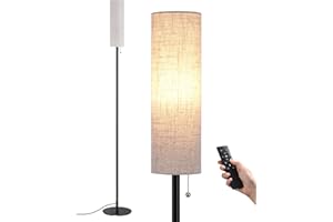 EDISHINE Floor Lamp, Standing Lamp with Rounded Linen Lampshade, Floor Lamps for Living Room, Bedroom, 165cm, E27 Socket(9W LED Dimmable Bulb Included), Magnetic Remote Control, Black