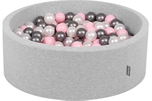 KiddyMoon Bällebad 90X30cm/200 Bälle ∅ 7Cm Bällepool Mit Bunten Bällen Für Babys Kinder Rund, Hellgrau:Perle/Rosa/Silbern