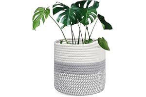 Tenn Well 20 cm Indoor-Topf für Pflanzen mit Einsatz, Baumwolle gewebter Aufbewahrungskorb große Blumentöpfe für Zimmerpflanzen, Blumentopf, Wäsche-Organizer und Heimdekoration (Weiß und Grau)
