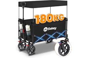 Sekey 250L Large Folding Camping Trolley with Removable Canopy, Heavy-Duty Collapsible Wagon Cart Loadable up to 180KG, Patented Four-Directional Foldable Design Outdoor Cart for Garden Beach, Black