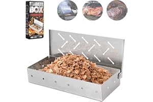BENKERESTI Smoker Box for BBQ Grill Wood Chips -Smoker Grill Accessories - Charcoal & Gas Barbecue Meat Smoking with Hinged Lid - Best Grilling Accessories & Utensils Gift for Dad