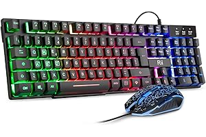 Rii Gaming RK108 (Layout Italiano) - Set Tastiera RK100+ e Mouse da Gioco, retroilluminati a LED, sensibilità Regolabile Fino a 3.200 DPI