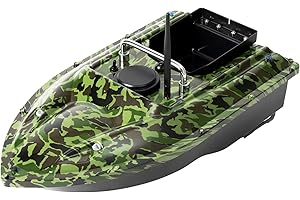 AOOUNGM Bateau Amorceur 500m Télécommande, Bateau d'appât Batteries De Grande Capacité, Chargement Camouflage Auto Cruise Bateau avec LED pour Pêche Nocturne