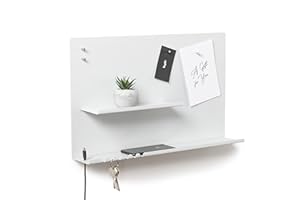 byde Hebe Organiseur Mural en métal 49 x 9 x 30 cm, étagère Murale avec Tableau magnétique et aimants, Tableau pour clés, journaux et Notes, Fixation Murale avec Un modèle de Montage. Couleur Blanche