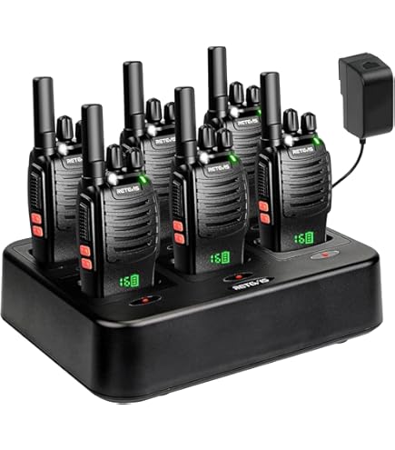 Talkie-Walkie PMR446 HESENATE HT66 Plus (Lot De 6) - Longue Portée, 16 Canaux, VOX, Avec Chargeur 6 Places - Pour Chantier, Randonnée, Événements