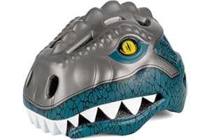 FUNTHY Casco de bicicleta para niños con luz LED, bonito casco de seguridad de dinosaurio 3D para niñas, niños de 3 a 8 años, ajustable y transpirable para niños, para bicicleta, monopatín, patinaje, patinaje