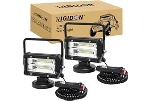 RIGIDON 2 Pcs 5 Pollici 72 W Faro da Ricerca Led, Faro Led Con Calamita, Luce da Lavoro con Base Magnetica, Luce da Ricerca, Per Auto Fuoristrada, Camion SUV 4x4 Barca, 12 V 24V Flood, 6000K Bianca
