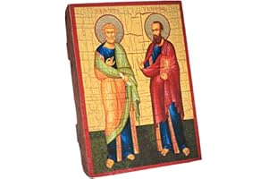 NKlaus Aposteln Petrus und Paulus, Christliche Holz Ikone 16x12,5cm handgefertigt 37043