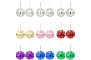 MATTE MAISA 9 Pairs Disco Ball Earrings for Women 60s 70s Outfits Costume Accessory Statement Dance Party Mirror Ball Dangle Earrings Halloween Holiday Gifts