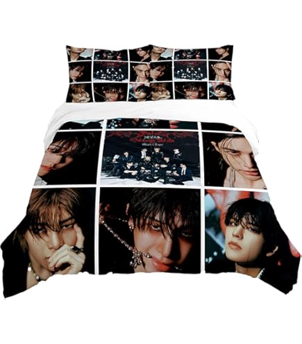 Koreaanse Boyband Beddengoed Set, Koreaanse Boyband 3D Printen met Hoge Definitie, 1 Dekbedovertrek 135 x 200 cm en 2 Kussensloop 75 x 50 cm voor