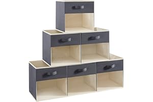 Lifewit Cube Storage Boxes Set of 6, Fabric Storage Box with a Clear Window and Handles, Foldable Storage Cubes Clothes Organiser for Wardrobe, Closet, Shelves, Large, Grey