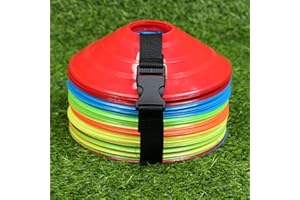 Artanchao 50 Pcs Plots Entrainement,Plots Sport avec Sac en Filet,Sangle à Boucle Fixe pour Terrains de Football,Terrains d'Athlétisme et Marquage de Terrain (5 Couleurs)