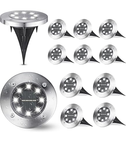 Lumière Solaire Extérieur, 4 Pièces Lampe Solaire Au Sol Jardin Blanc, 8 Led Etanche Ip65 Spot Solaire Extérieur Encastrables éclairage