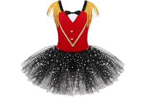 iEFiEL Costume da Presentatore del Circo Deluxe per Bambina Abito da Balletto Danza Moderna con Cerchietto Gonna Tutu con Paillettes Cosplay di Carnevale Dancewear