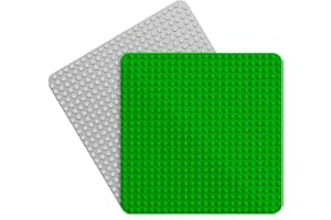 Pomeloone 2 Stück Große Bauplatte, 38.5 x 38.5cm Grundplatte Kompatibel mit Duplo, Platten-Set für Kreatives Vorschulspielzeug (Grün, Grau)