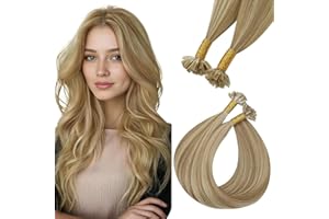 ‎EASYOUTH Easyouth Echthaar Bondings Extensions Highlight Blond Extensions Echthaar Bonding Aschblond Mittelblond U tip Extensions Remy Human Hair Sofortige Haarlänge 50cm 50g #P16/22
