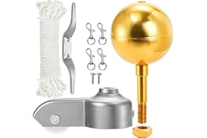 DEAYOU Flag Pole Parts Kits, Flag Pole Hardware Parts Repair Kit, 3" Topper Gold Ball, 50 Feet Halyard Rope, 4" Cleat Hook with 2 Screws, 4 PCS Swivel Snap Hooks, Flagpole Pulley Truck for 2" OD Tube