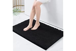 Homaxy Tapis de Bain Antiderapant,Tapis Salle de Bain en Microfibre Chenille Douce,Tapis de Bain Absorbant,Lavable en Machine - - 60 x 90 cm - Noir