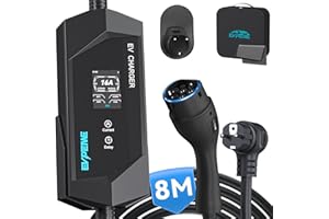 EVPEIWE EV Chargeur Type 2 Câble de Charge Schuko 3.68kW, Portable EVSE et Station de Charge avec Écran, Courant Commutable 6-16A pour Voitures Électriques IEC 62196-2 avec Sac, IP65 (Noir/8M)