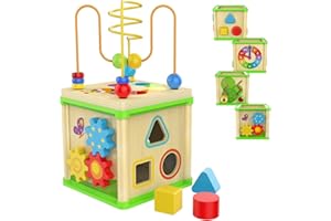 TOP BRIGHT Jouet Cube D'activité en Bois pour Garçon et Fille 2 Ans,Premier Cadeau pour Enfant 1 Ans, Jeu Perles de Labyrinthe pour Bébé 12 Mois