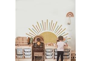 ASTRKIZ funlife 122X63CM Boho Soleil Stickers Muraux Enfants Autocollants Décoller et Bâton, Imperméable Mur Décalcomanies Filles de la Pépinière, Stickers Chambre Fille Salon salle de classe