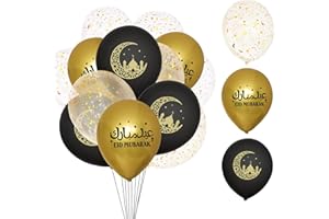 COLOFALLA 30pcs Eid Mubarak Balloons 12 Inches Gold Black Latex Eid Balloons Decorations for Home Islamic Muslim Festival Party Decorations