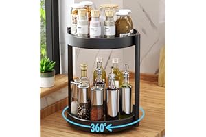 NEEMOSI Doppio Portaspezie Girevole, Portaspezie Salvaspazio in Acciaio al Carbonio Rotante a 360°, Stoccaggio Multifunzionale per Spezie, Cosmetici e Altri Piccoli Oggetti