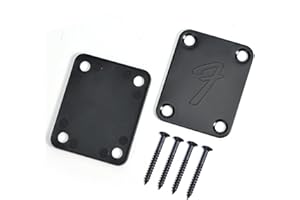 RuiJOTWAT 70s F Logo Strat/Tele 4-Bolt Black Guitar Neck Plate Neckplate w/Screws