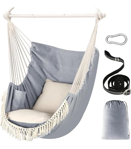 Spetebo Relax Hangstoel 80 Cm Met Kussen - Natuurlijke Katoenen Hangmand Voor Binnen En Buiten
