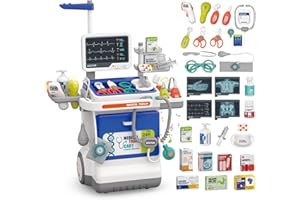 FEGALOP Doctor Kit for Kids Pretend Medical Station Set for Boys & Girls Mobile Cart with Stethoscope and Medical Toy Play Set, Educational Role Play Toys for 3+ Kids Christmas Birthday Gifts (Blue)