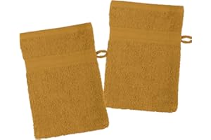 STOF Lovely CASA - Lot de 2 Gants de Toilette - Taille 15x21 cm - 100% Coton Bio - Couleur Curry - Modèle Lagune - Linge de Bain - Doux et de Bonne qualité - Certifié Oeko Tex