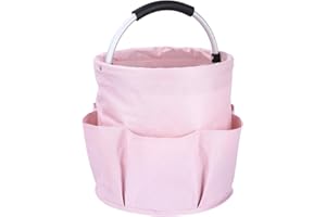 Vuxava Reinigungstasche Putzmittel Organizer, Organizer Universal-Reinigungs-Caddy, Aufbewahrungskorb Mit Griff, Werkzeugkorb Tasche mit 6 Außentaschen für Indoor Use, Garden, Bathroom,Rosa