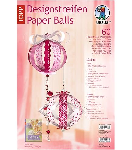 Ursus Designstreifen Mini Paper Balls Spring Fever – Bastelset Für 12 Dekokugeln, 132 Streifen + Zubehör
