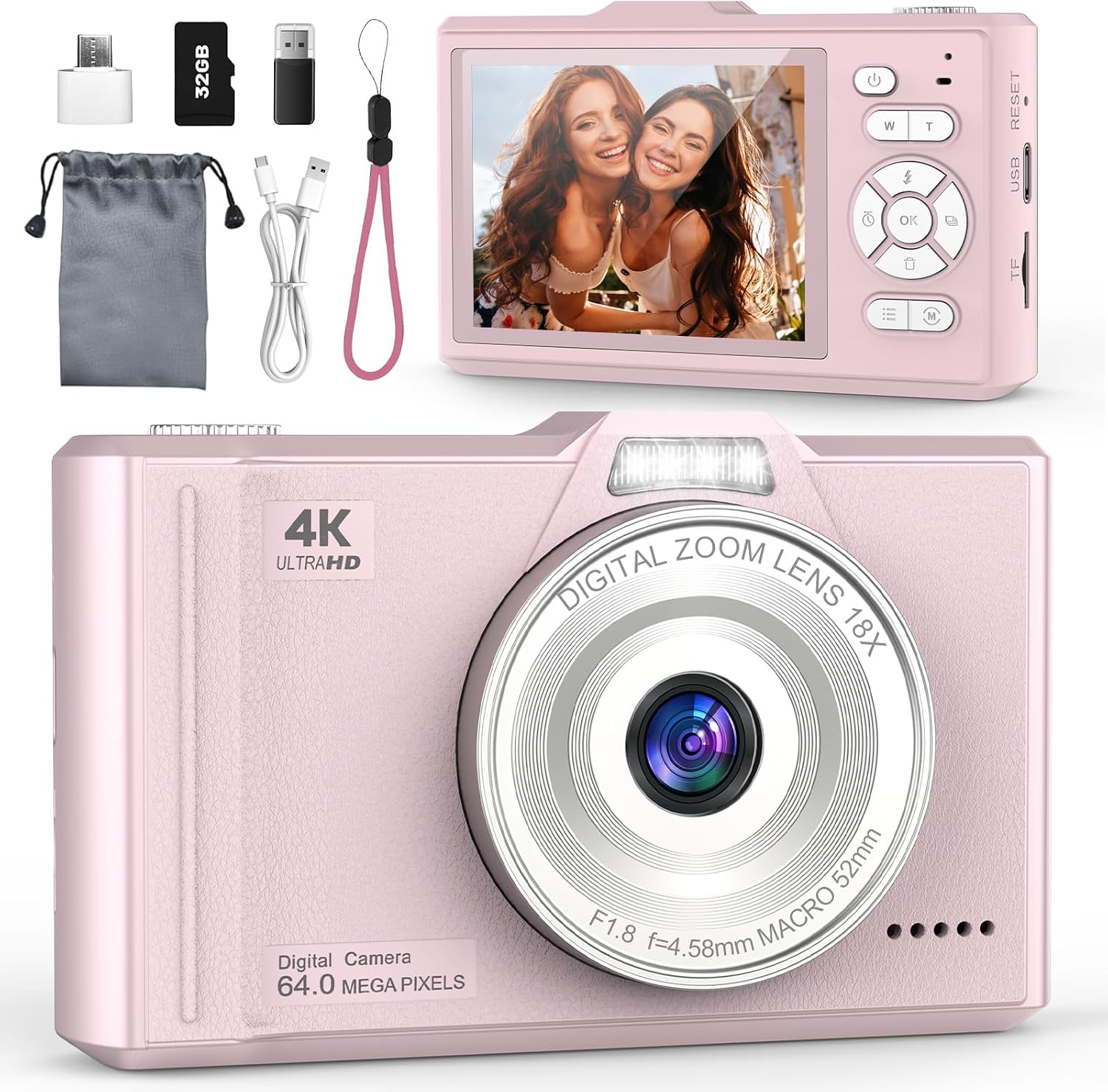 QIVORO Digital Camera 4K 64MP Compact Portable Photo Camera,18X Digital Zoom Autofocus | Anti-Shake,2.8" IPS Screen with 32GB SD Card & OTG Adapter,Vlogging Camera for Kids Teens Students Beginners