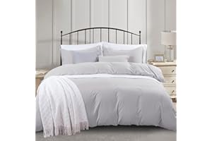 PHF Washed Soft Duvet Cover Set Double Size, 3 PCS Silky Breathable Microfiber Comforter Cover Set, Ultra Soft Comfy Duvet Cover with Pillow Shams (Double Size, 200 x 200 cm, Light Grey)